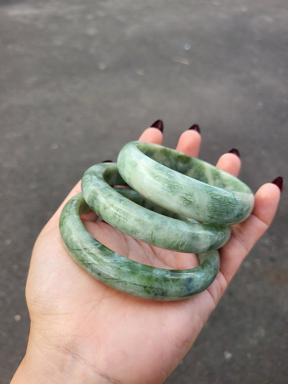 Green Jade Bangle Bracelet Stack - Natural Stone Women’s Jewelry
